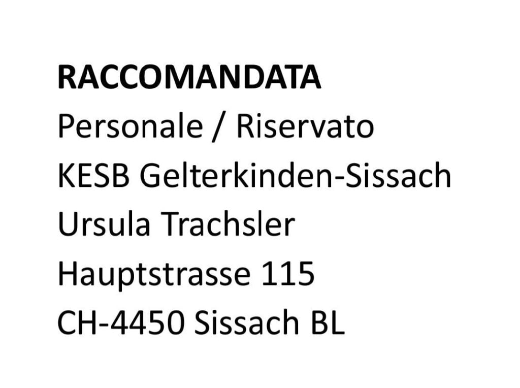 RACCOMANDATA Personale / Riservato KESB Gelterkinden-Sissach